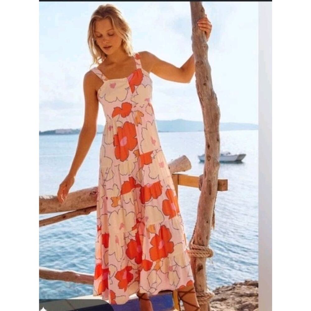 Mister Zimi Orange Pink Floral Maxi Dress New US 8